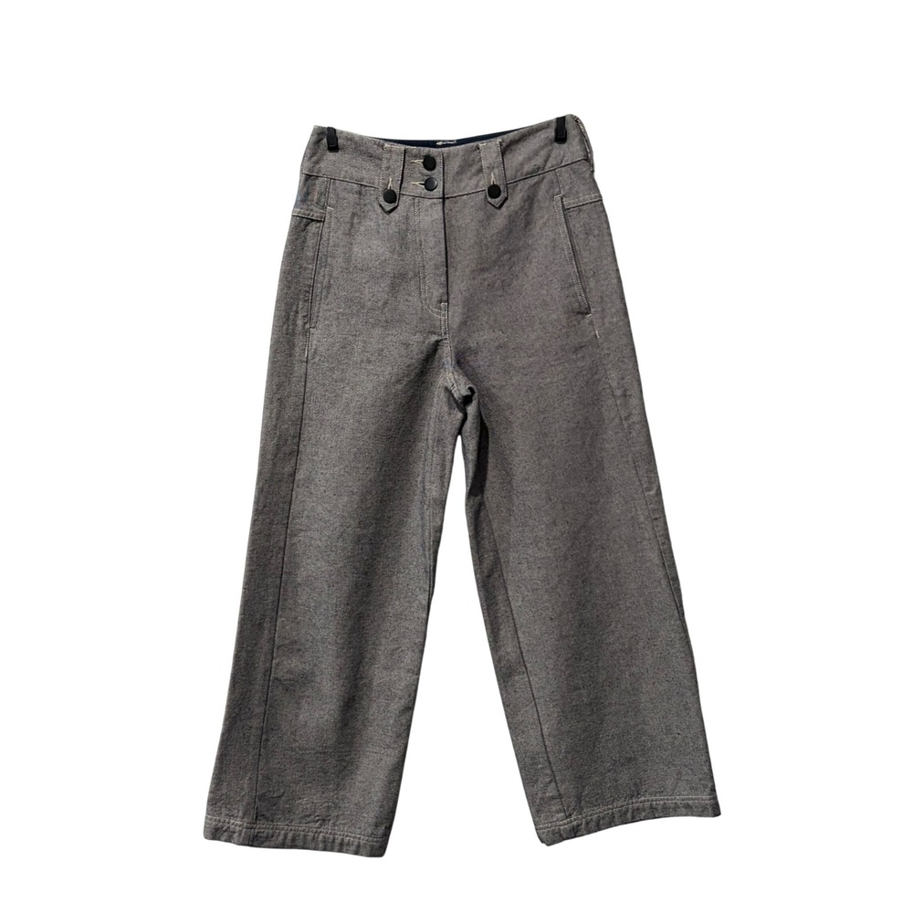 Poetry Wide Leg Pants Womens 2 Grey Cotton Twill High Rise Trouser Buttons